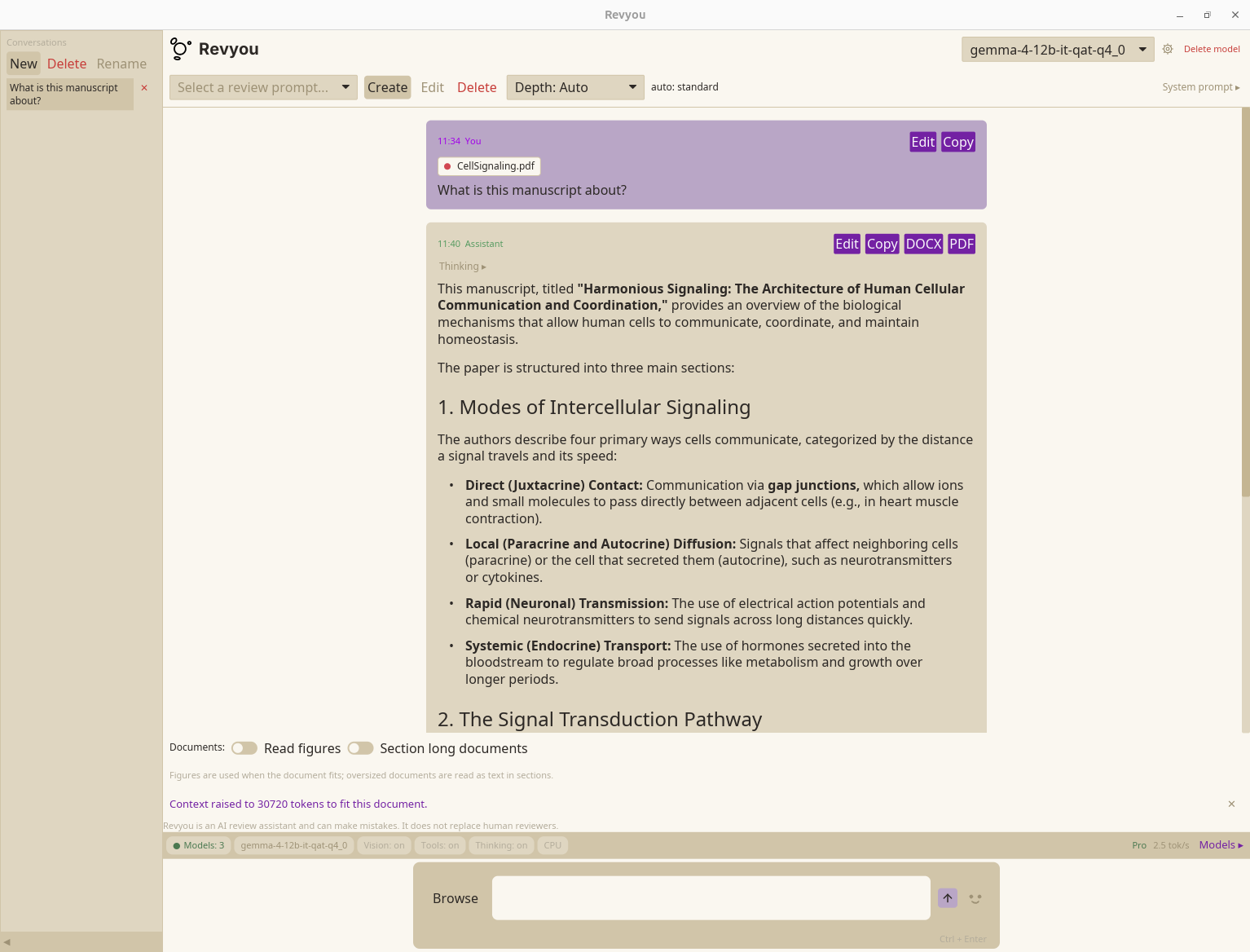 Revyou light theme reviewing a manuscript